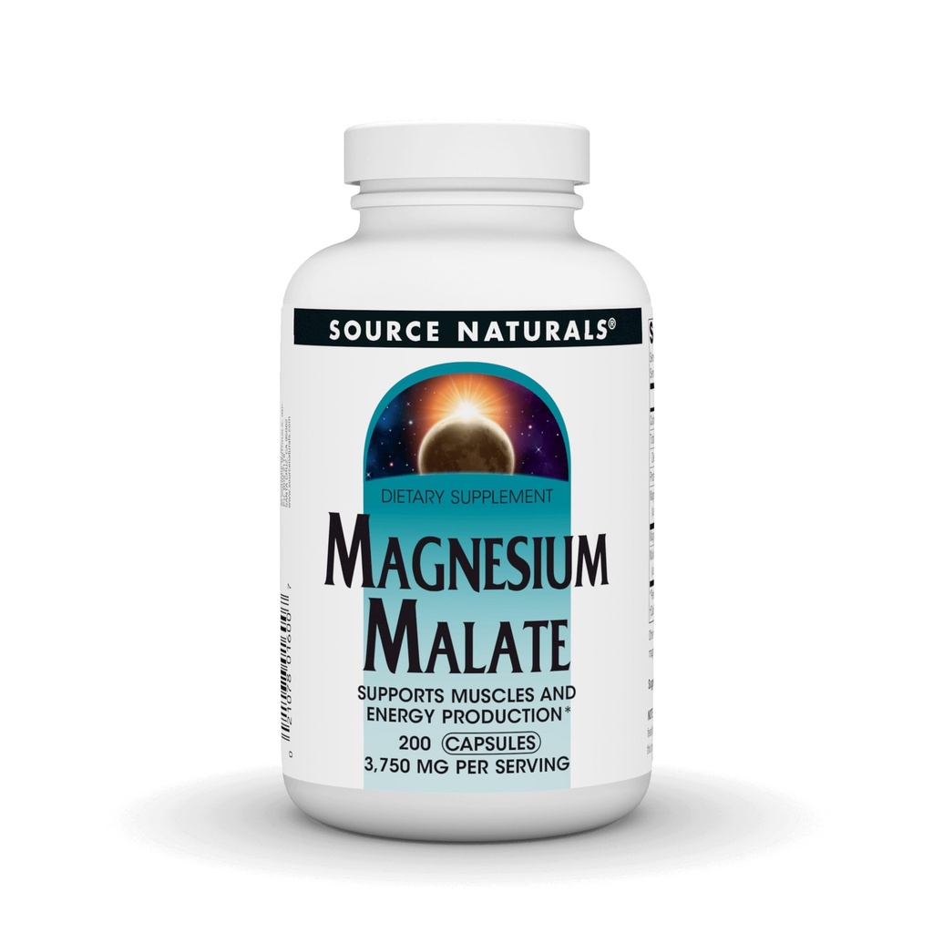 Bron Naturals Magnesium Malaat, ondersteunt spieren en energieproductie*, 3750 MG - 200 Capsules