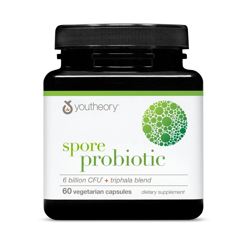 Youtheory Spore Probiotic - 6 Miljard CFU - Probiotic Dispatitive Supplement* - Resists Boomzuur Breakdown* - Dairy, Gluten & Soy Free - 60 Vegetarian Capsules