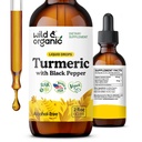 Wild & Organic Turmeric Supplement Liquid - Joint Support - Turmeric Curcumin with Black Pepper Extract - Curcumin Root Drops - Vegan, Sugar & Alcohol-Free Tinctuur - 2 fl oz