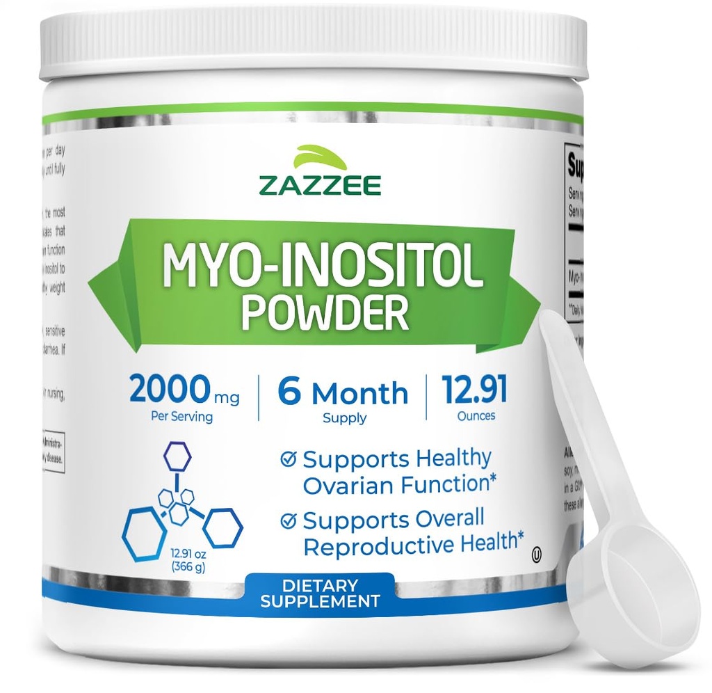 Zazzee Myo-Inositol Powder, 6 maand levering, 183 Servings, 2000 mg per portie, Gratis scoop voor exacte dosering, 12,91 Ounces, 100% zuivere, natuurlijke vruchtbaarheid en reproductieve ondersteuning, Veganistisch, niet-GMO