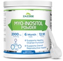 Zazzee Myo-Inositol Powder, 6 maand levering, 183 Servings, 2000 mg per portie, Gratis scoop voor exacte dosering, 12,91 Ounces, 100% zuivere, natuurlijke vruchtbaarheid en reproductieve ondersteuning, Veganistisch, niet-GMO