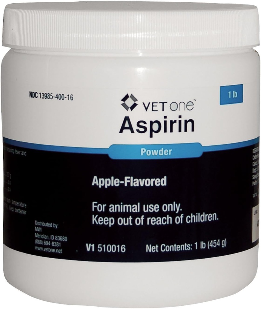 Vêtez une pomme aromatisée poudre d'aspirine extra-forte pour chevaux Chiens de bétail et de bétail - Palatable - Aide à la réduction de la fièvre et de l'analgésie légère - 1 lb