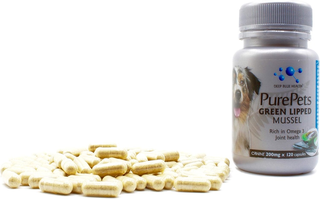 PurePets Nieuw-Zeeland Green Lipped Mussel Capsules for Dogs and Cats - 200mg x 120 Capsules - for Hip & Joint Support - 100% Natural Artritis Pain Relief - Mobility Supplement Ontstekingsmanagement