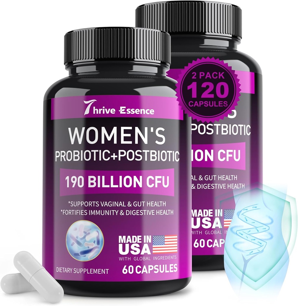 Probiotics for Women 190 Billion CFU - 10 Strains & Postbiotics for Wowen- Immune, Digestive, Gut, Vaginal & Urinary Health, PH Balance- Supports Occasional Constipation, Gas & Bloating, 120 Capsule