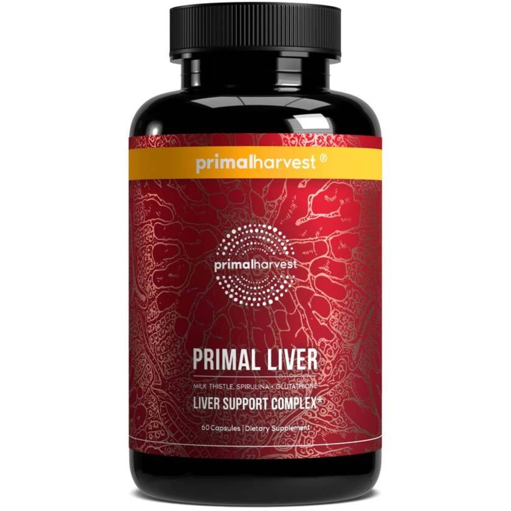Primal Oogst Primal Lever Lever Supplement met, Alpha-Lipoïnezuur, L-Cysteine HCL, L-Glutathione, Milk Thistle, en Spirulina, voor mannen en vrouwen, 120 Capsules