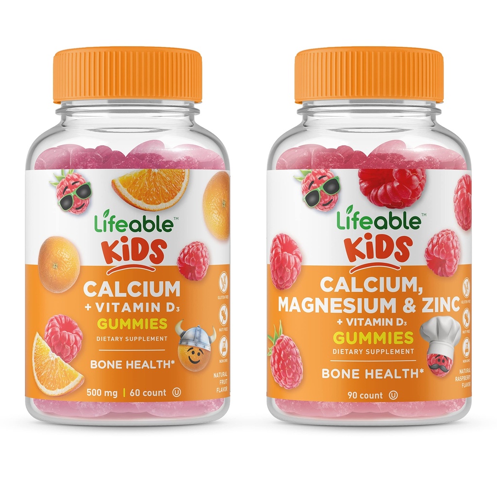 Levensvatbaar Calcium met vitamine D Kids + Calcium Magnesium & Zink Kids, Gummies Bundle - Grote Proeverij, Vitamine Supplement, Glutenvrij, GGO vrij, Kauwbare Gummy