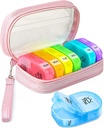 Pilule mignonne Organisateur 2 fois par jour, PU Pilule en cuir pour femmes, Pilule hebdomadaire portable pour la purse avec sac de stockage pour tenir les vitamines, médicaments, huiles de poisson, suppléments (puits)