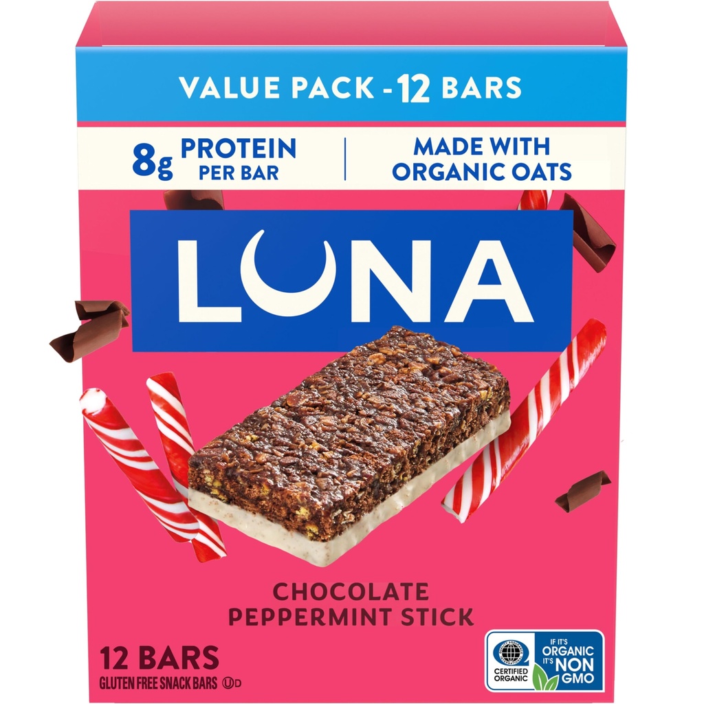 LUNA Bar - Chocolate Pepermunt Stick Smaak - Snack Bars - Non-GMO - Glutenvrije proteïne Bars - Gemaakt met biologische Haver (12 Pack)