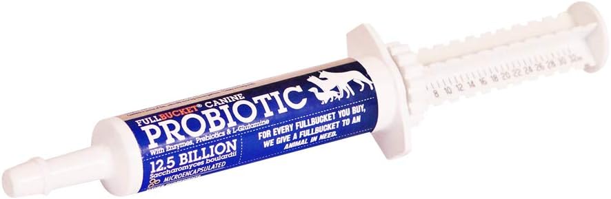 FullBucket Canine Probiotic Paste voor honden met 12,5 miljard Probiotische CFUs, Enzymen, Prebiotica en L-Glutamine voor Eerste Hulp, 32,5 ml Tube