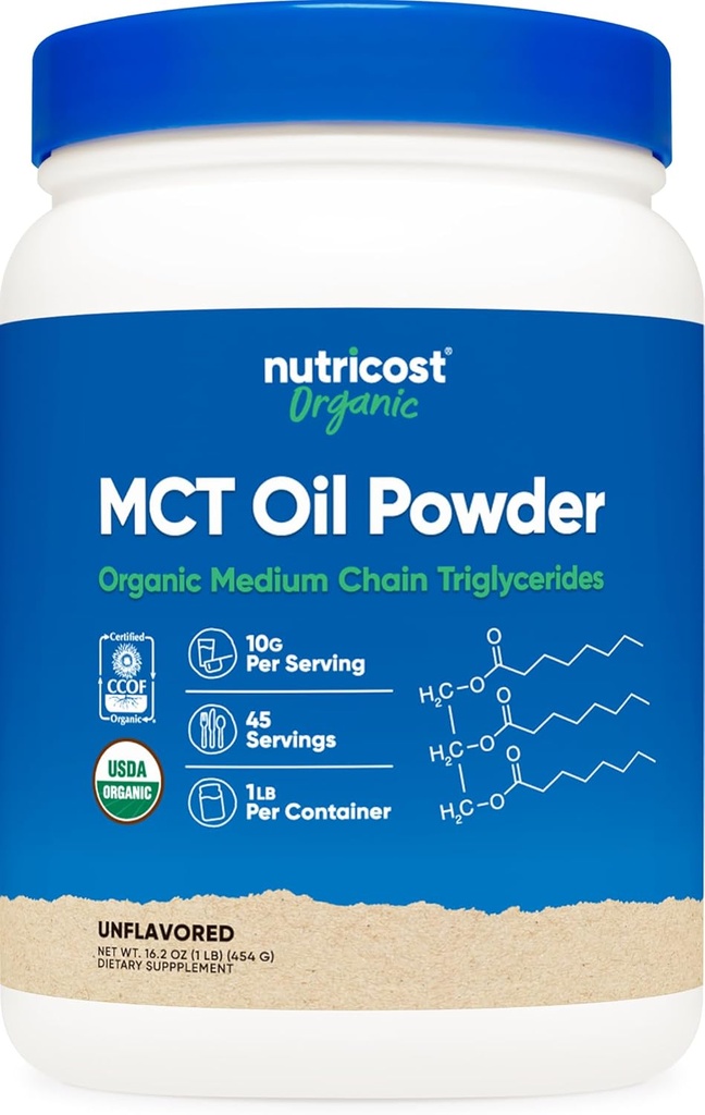 Nutricost Biologische MCT Oliepoeder 1 LB - Gecertificeerd USDA Biologische, Geweldig voor Keto, Ketosis en Ketogene Dieten - Zero Net Carbs (Medium Chain triglyceride)