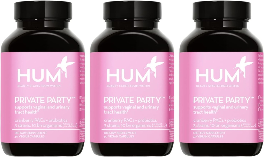 HUM Private Party Vaginal Probiotics for Women, pH Balance and Urinary Tract Support Vaginal Probiotic Supplement with Cranberry & Lactobacillus Blend, Women's Health Cranberry Pills, 90 Capsules