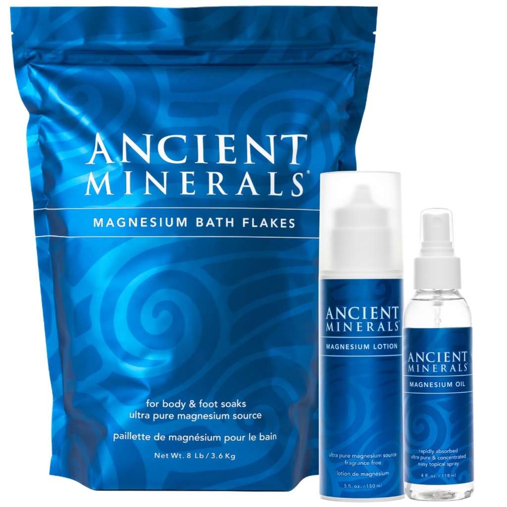 Minéraux anciens Flacons de bain de magnésium - Spray d'huile de magnésium et Lotion de magnésium - Efficacité d'absorption élevée pour la relaxation, le bien-être et le soulagement musculaire