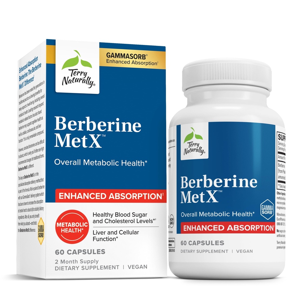 Terry naturellement Berberine MetX Extra Strength - Supplément de soutien de la santé du cerveau et du foie - Supplément avec extrait de racine de barberry indien - Capsules végétaliennes pour soutien de la santé métabolique - 60 Capsules