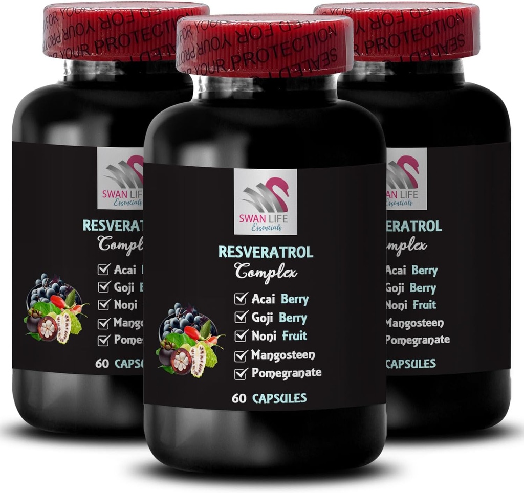 Berry Superfoods - RESTERATROL COMLEX - Krachtige antioxidanten, dagelijkse energie, Acai Berry Energy, natuurlijke ingrediënten, antioxidant schild, smaakvolle energie, Goji Berry Power 3 flessen 180 capsules