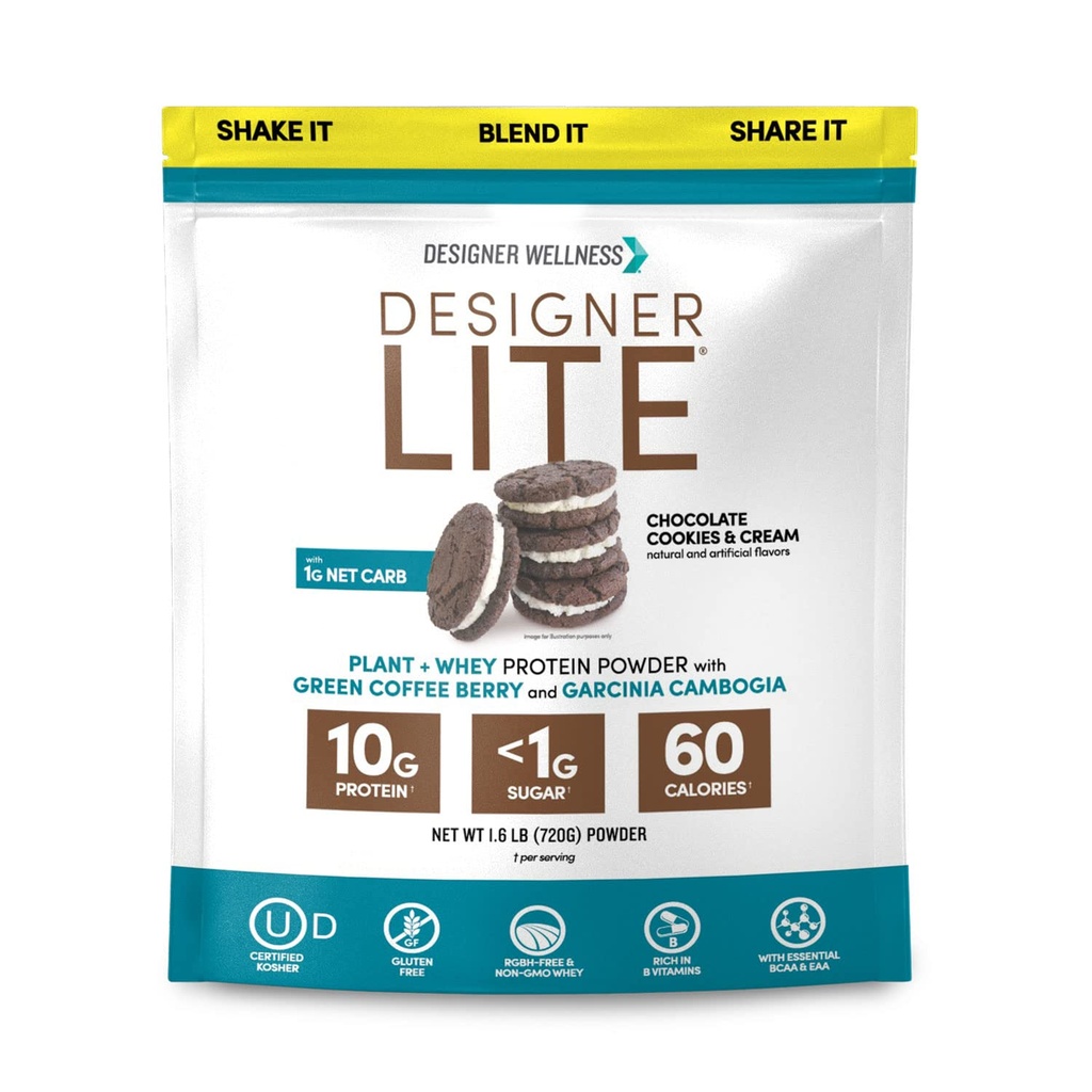 Designer Wellness, Designer Lite, Low Calorie Natural Protein, Prebiotic Fiber, Key Vitamines & Minerals, Chocolate Cookies & Crème, 25,6 Ounces