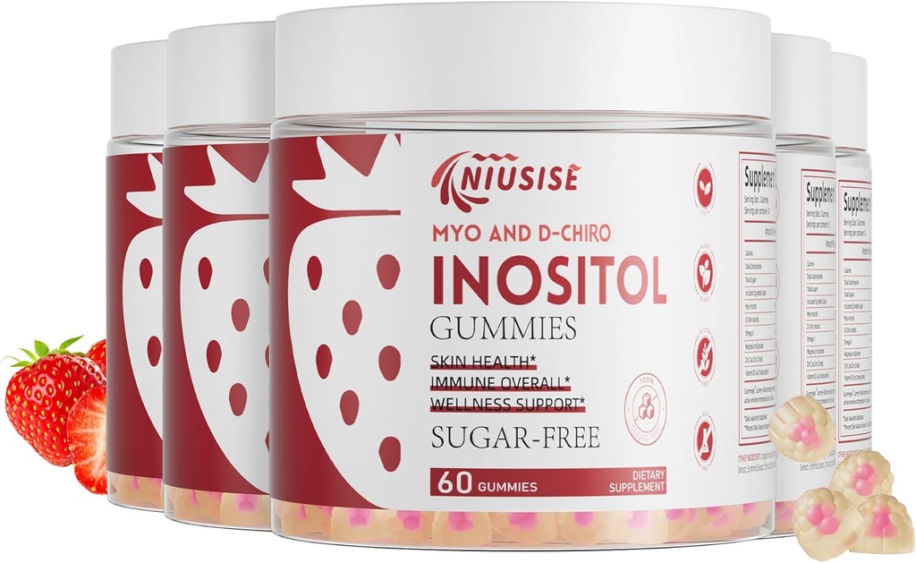 Inositol Gummies, Inositol Supplement met Myo-Inositol & D-Chiro Inositol + Vitamine D3, Ideaal 40:1 Ratio, met Magnesium Glycinate 400mg, Ondersteunt de reguliere cyclus voor vrouwen, Veganist, 5 Pack