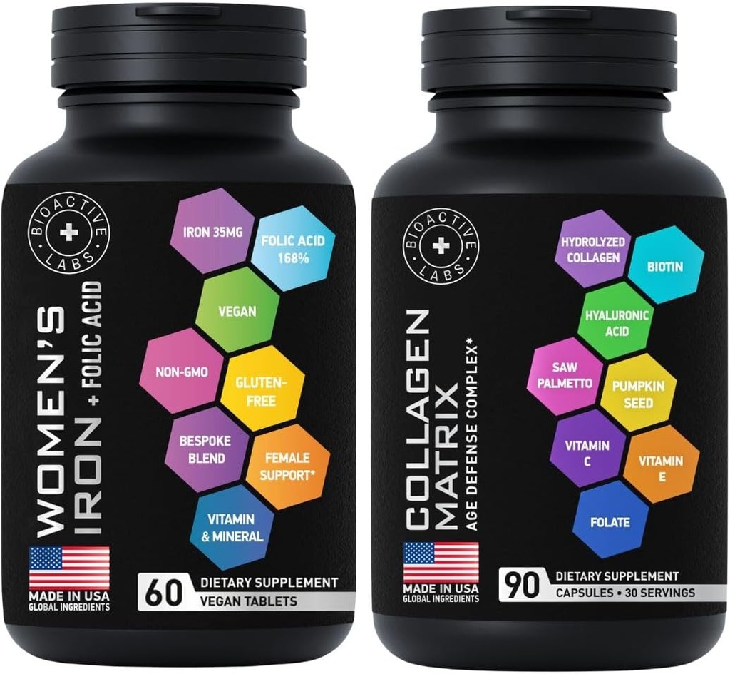 Beauty Collagen Complex en Vegan Iron Supplements voor vrouwen - Age Defense Bundle