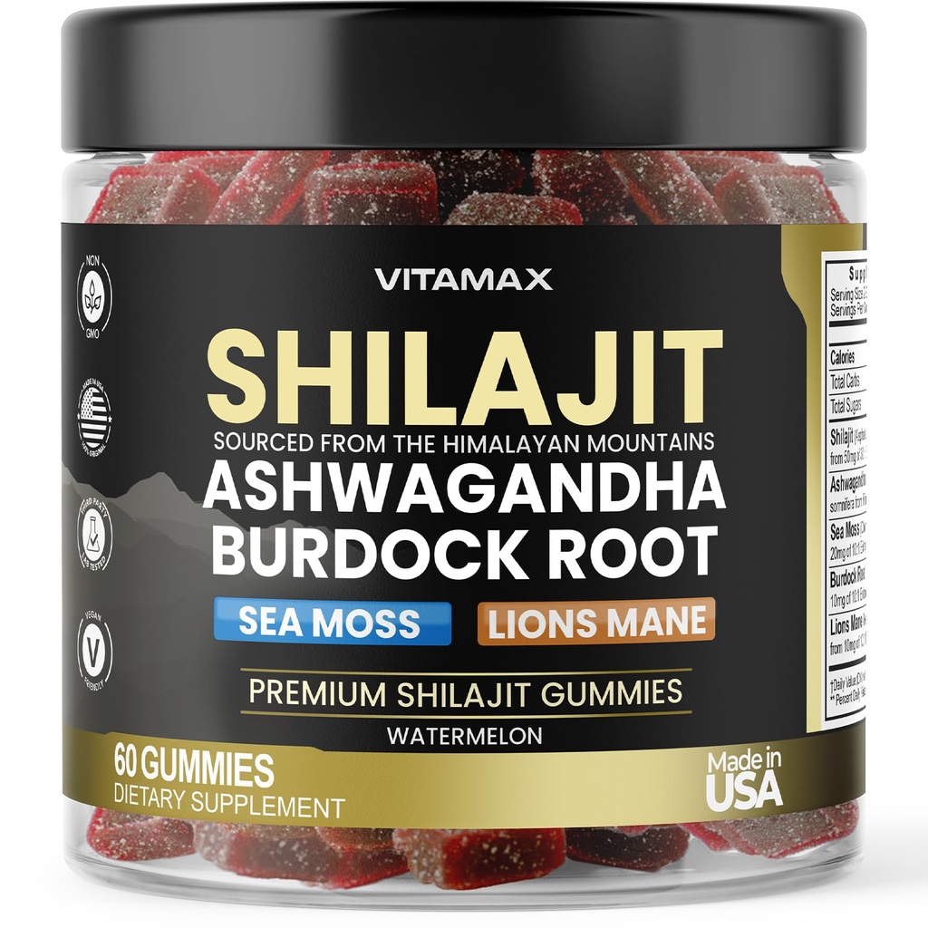 Biologische Shilajit Gummies, Sea Moss, Ashwagandha, 105+ Trace Minerals 