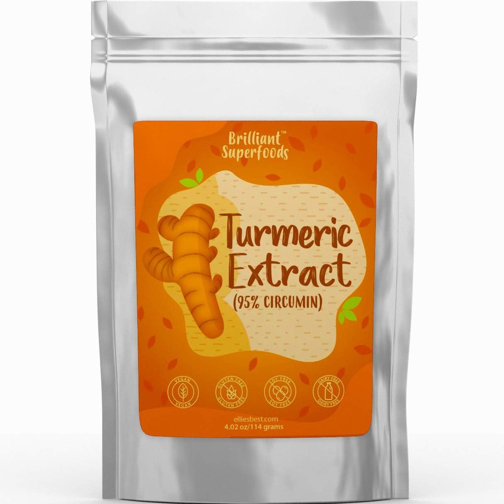 Ellie's Best Kurkuma 95% Curcumine Extract Pure Superfood Powder - Large 4,02 oz - A Natural Food Coloring & Super Antioxidant - Non-GMO Additive Free