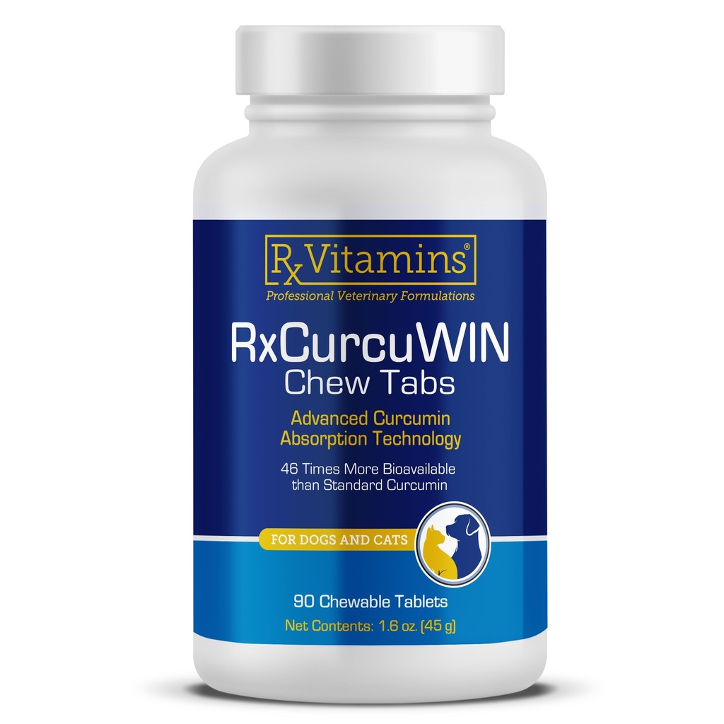 Rx Vitaminen CurcuWIN - Curcumine voor honden en katten - Vitaminen en supplementen, Allergie Relief - Biedt Immune Support & Aids Digestieve Ondersteuning - Gezamenlijk supplement - 90ct