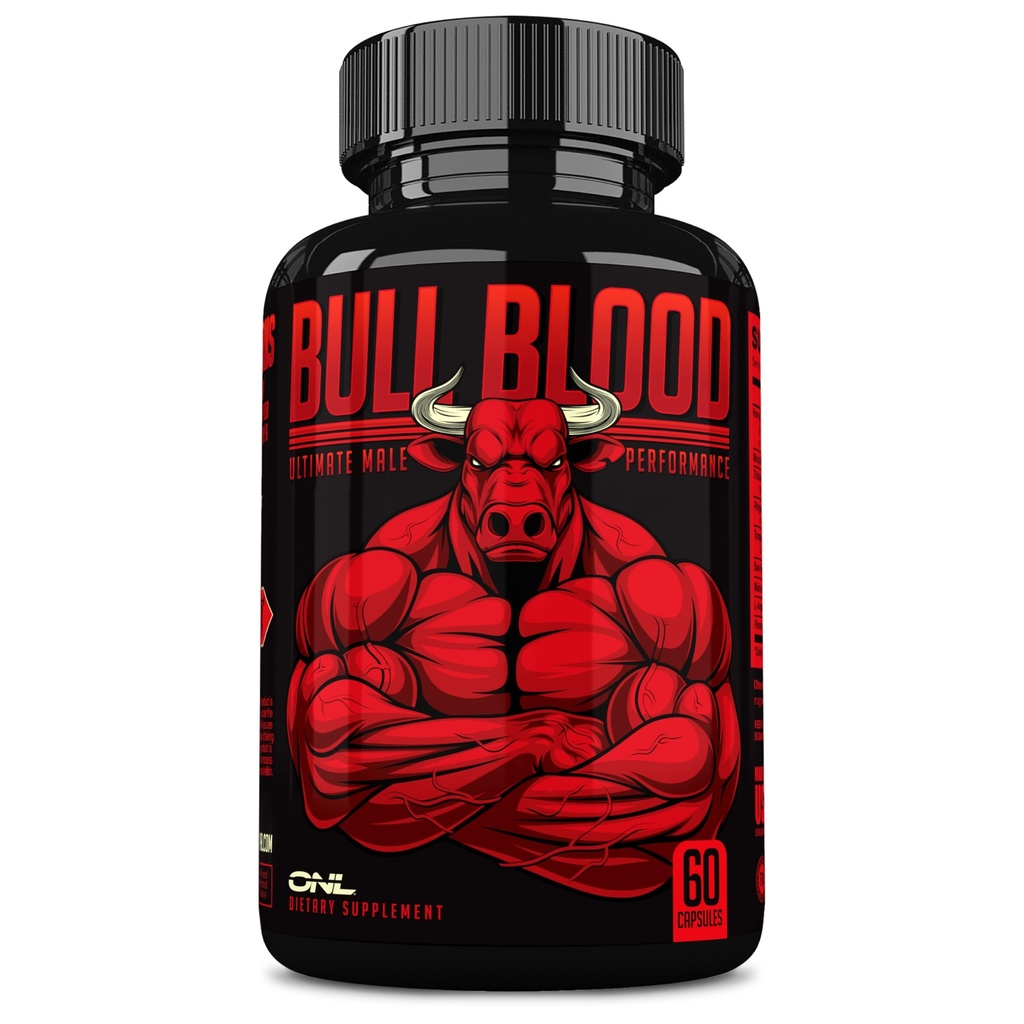 Bull Blood Testosteron Booster for Men - Testosteron Supplement for Stamina & Endurance - Maca Root, Horny Goat Weed, Tribulus Terrestris Extract & Tongkat Ali - Man Enhancement Supplement - 60 Ct