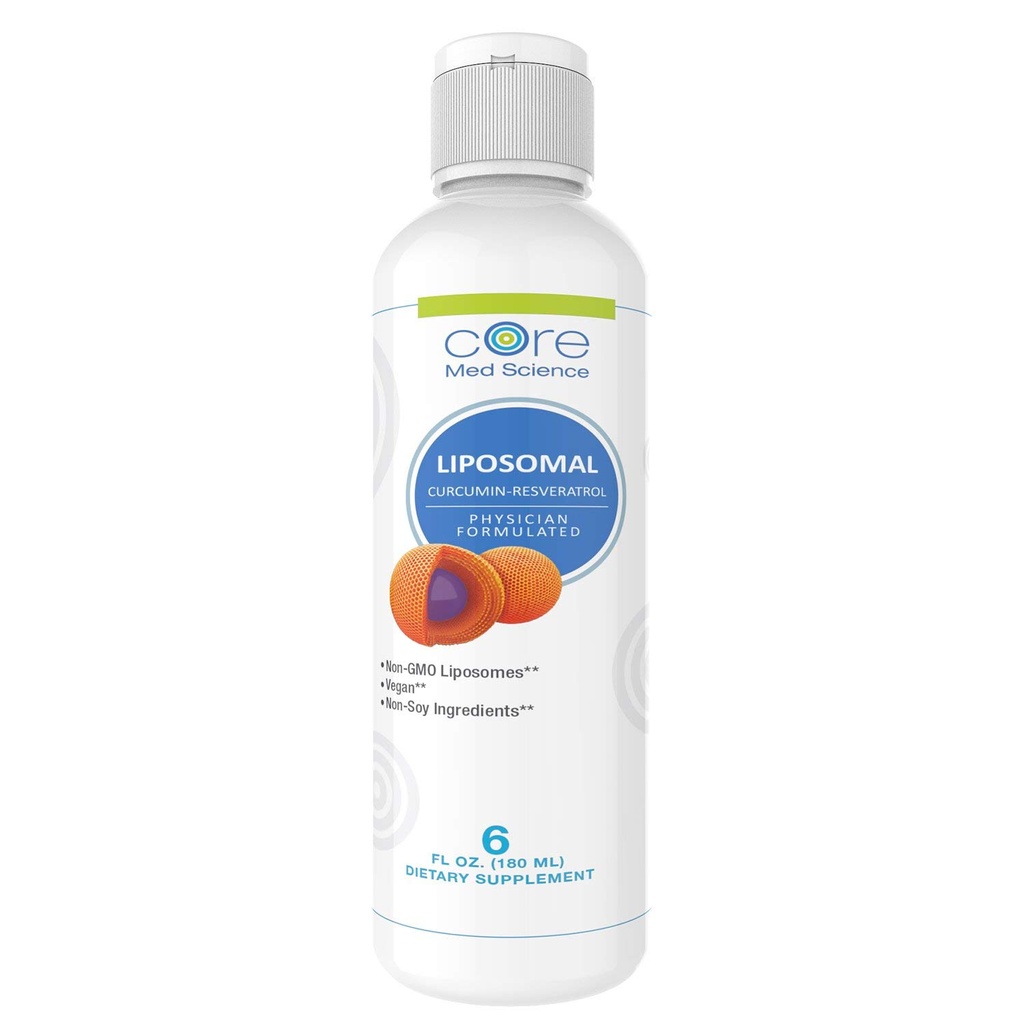 Core Med Science Liposomal Curcumin Resveratrol 200mg Curcumine en 75mg Resveratrol - 6 Fl Oz Liquid - High Absorptie Curcumin Supplement