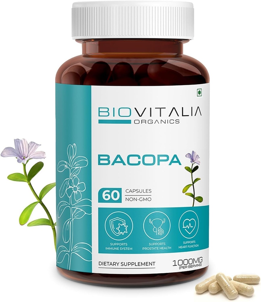 Biovitalia Natural Bacopa Supplément Capsules soutient la fonction cérébrale 1000mg - 60 Capsule