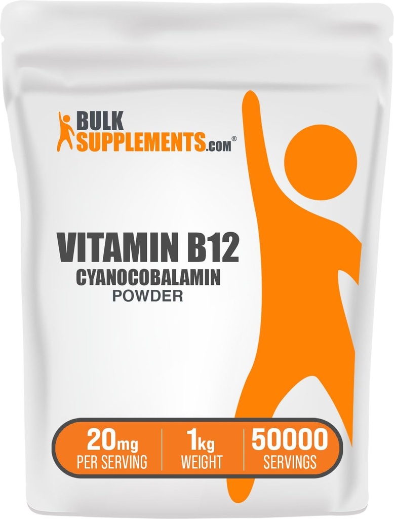BulkSupplements.com Poudre de vitamine B12 - comme cyanocobalamine, supplément de vitamine B, vitamines essentielles- Sans gluten, 20mg par portion, 1kg (2,2 lbs) (paquet de 1)