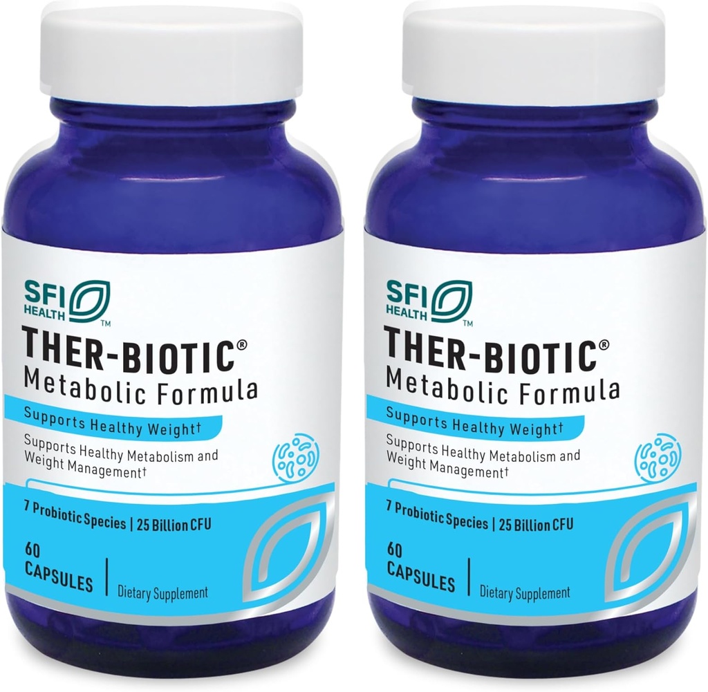 Klaire Labs SFI Health Ther-Biotic Metabolic Formula Probiotic - soutient le métabolisme + système immunitaire - Probiotiques végétariens - Hypoallergénique, sans lait (60 capsules / 2 pack)