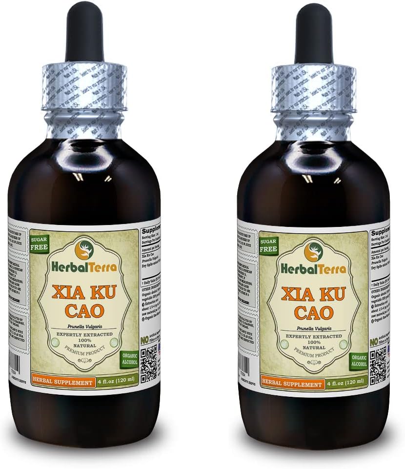Xia Ku Cao, Prunella (Prunella Vulgaris) Tinctuur, Biologische Gedroogde Spike Powder Liquid Extract (Grote Naam: HerbalTerra, Trots Made in USA) 2x4 f.oz (2x120 ml)