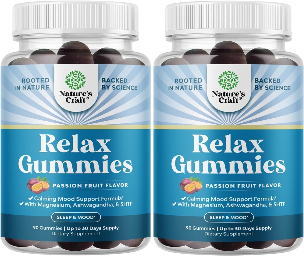 Kalmerende Gummies voor volwassenen met Ashwagandha en Magnesium - Ontspannende stress Gummies met L Theanine 5HTP en Citroen Balm Extract - Adaptogeen Kamille Extract Vitamine B6 180 Tel.