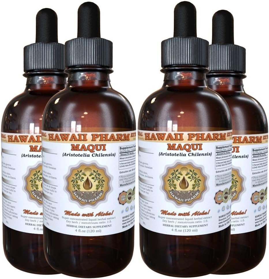 HawaiiPharm Maqui Liquid Extract, Biologische Maqui (Aristotelia chilensis) Tinctuur Supplement 4x4 oz