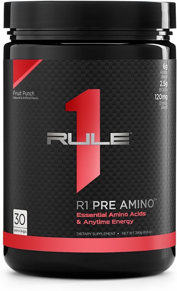 Regel 1 Proteïnes Pre Amino Acid Complex Fruit Punch, Anytime Energy Boost, Cafeïne uit groene thee en koffie Extracten, Endurance, Focus Support, 30 Servers, 15 Oz