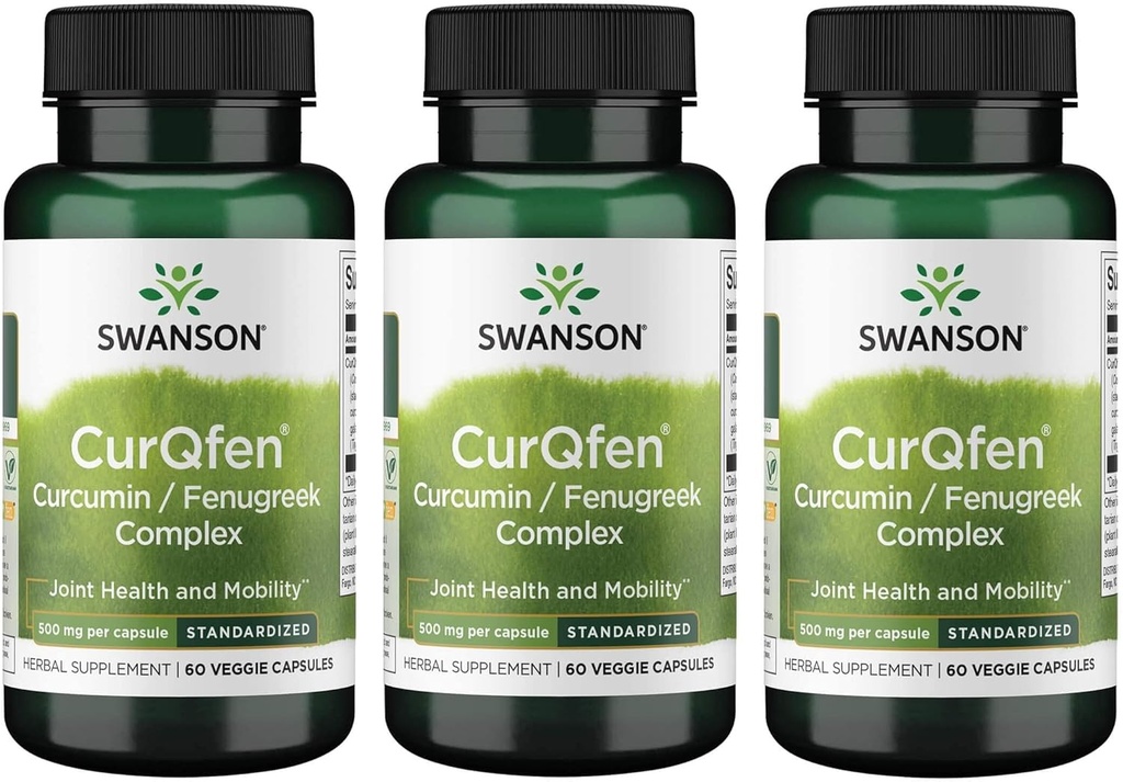 Swanson Controlled Release Curqfen Curcumin/Fenugriek Complex 60 Veg Capsules (3 Pack)