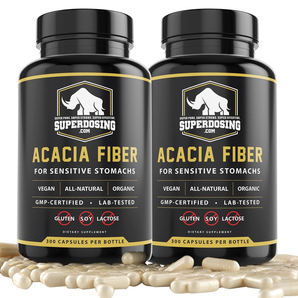 Fast Acting, Biologische Acacia Senegal Fiber Capsules 600pk. Natuurlijke Oplosbare Fiber Supplement Pill. Vegan Prebiotic Capsules.