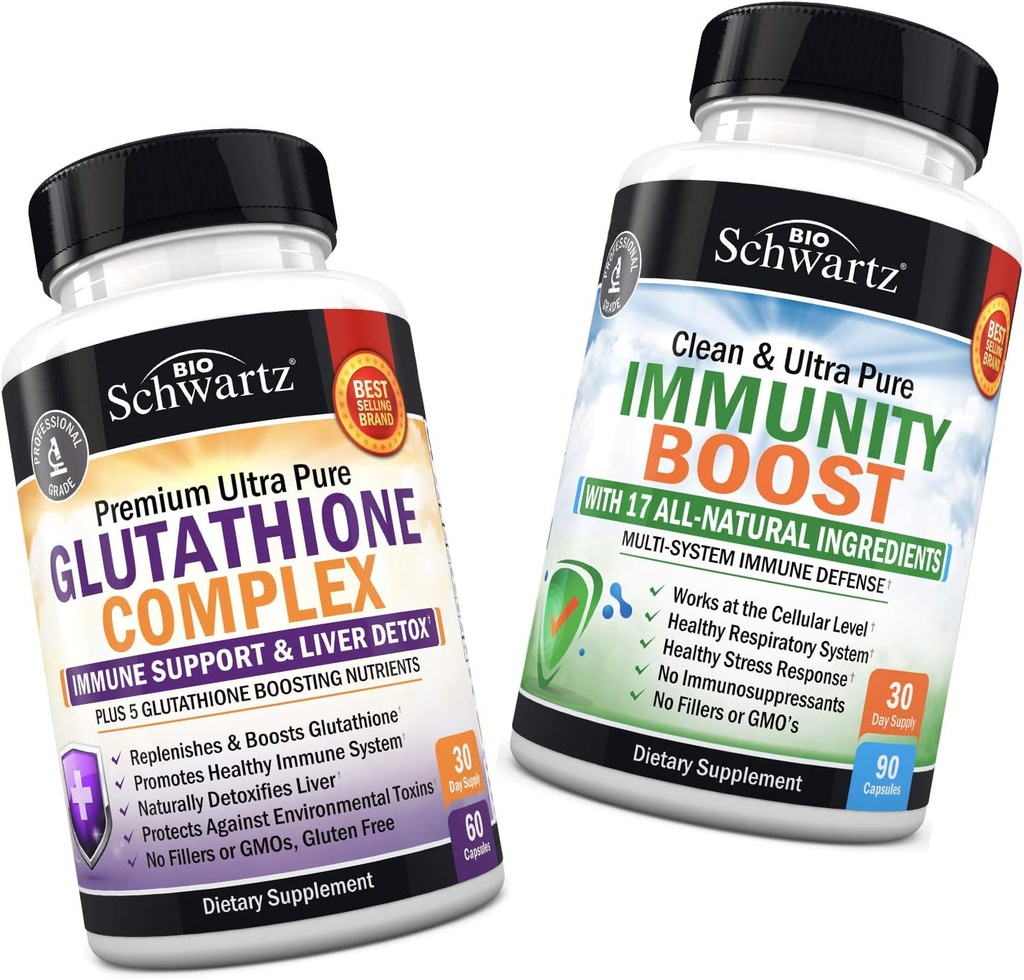 Glutathioncomplex met melkdistelextract, vitamine C & quercetine + 17-in-1 Immunity Boost supplement met vlierbessen, vitamine C, echinacea & zink - bevordert lever- en immuunondersteuning