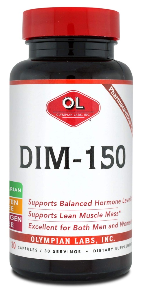 Olympians Labs DIM Supplément 150mg - DIM Diindolylméthane 30 Capsules DIM pour équilibre œstrogène, Hormone Ménopause, Traitement de l'acné, PCOS, Bodybuilding