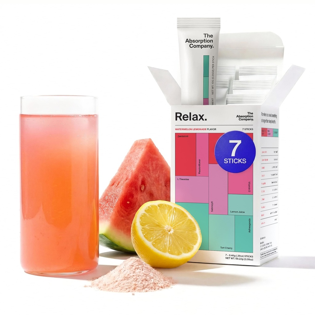 Calm Drink Mix - Relaxation Aid met Magnesium, Ashwagandha, L-Theanine, & Vitamin D - Ondersteunt Cortisol verordening en Mood voor mannen en vrouwen - Watermeloen Limonade smaak 7 Sticks