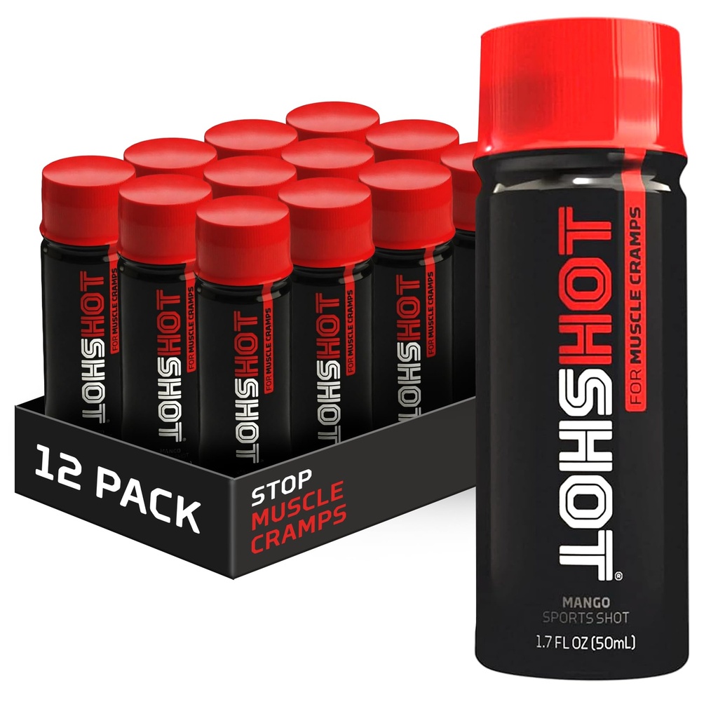 HOTHOT Sports Shot Muscle Cramp Relief, All Natural Liquid Sports Drink, wetenschappelijk bewezen, voor Leg and Night Kramps, Trots NSF gecertificeerd voor Sport, (Spicy Mango) (1.7 Fl Oz) (Pack of 12)