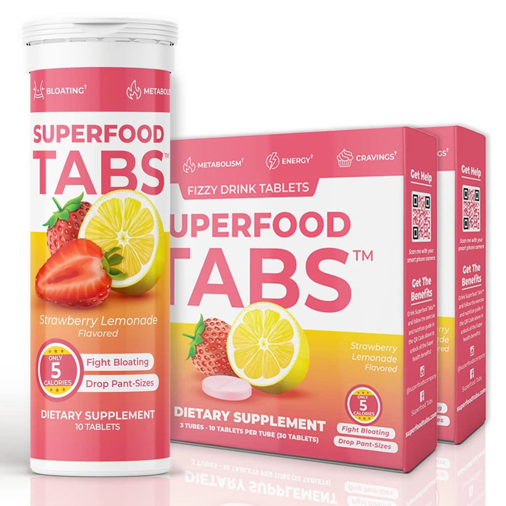 Superfood Tabs Superfoods Company Detox Cleanse Drink - Supplement voor vrouwen en mannen - Ondersteuning Gezond Gewicht, Digestieve Gezondheid, Cravings & Bloating Relief - Aardbei Limonade smaak [60 tabletten]