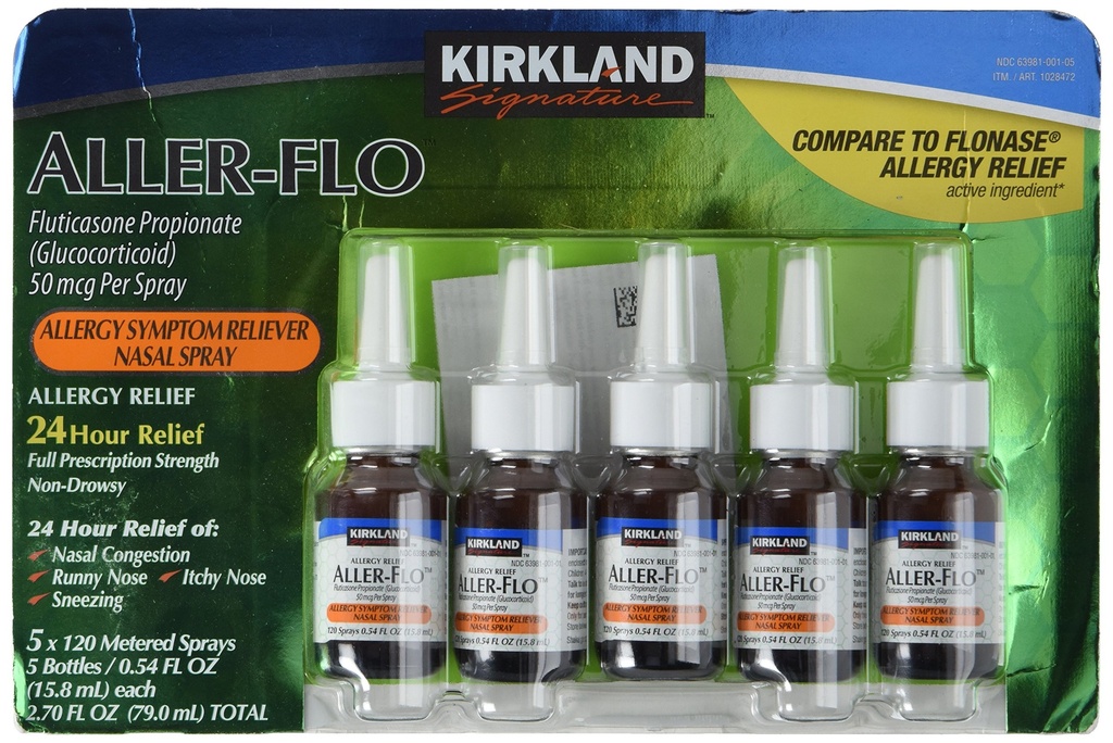 KIRKLAND SIGNATURE Kirkland Aller-Flo Fluticasone Propionaat (Glucorticoid), 0,54 Fl Oz. (verpakking van 5)