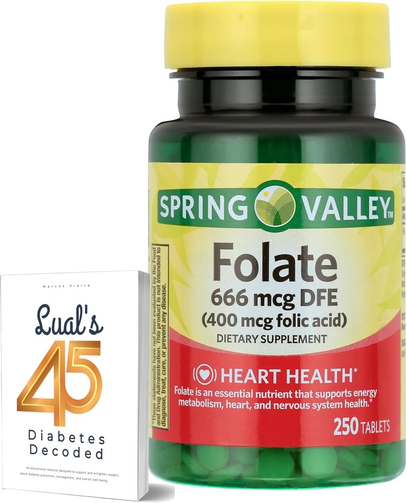 LUAL Spring Valley Folate 666 mcg DFE (400 mg foliumzuur) 250 CountBundle 45 Diabetes gedecodeerd, Folaat Supplement voor vrouwen