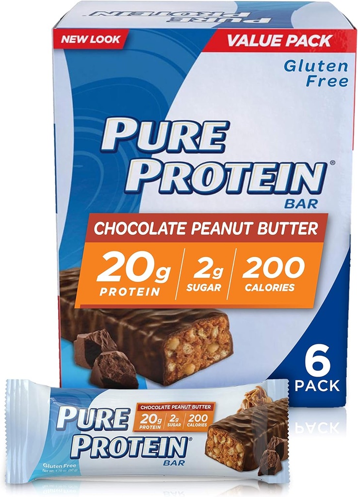 Beurre d'arachide au chocolat à haute teneur en protéines pures--Barres de protéine--20 Grams de protéines par barre--Gluten Free--6-1.76-Ounce Bars