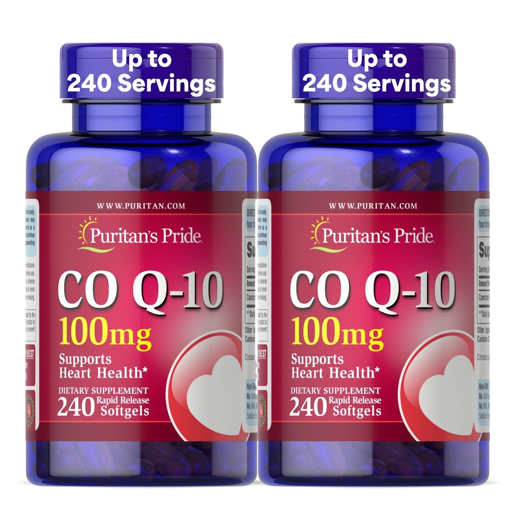 La fierté de Puritan Coenzyme CoQ10 100mg, Supplément alimentaire pour la santé cardiaque, la pression artérielle, la santé buccodentaire et le soutien au vieillissement en santé, 240 Softgels à libération rapide, 2-pack