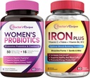 Recepten Vrouwenprobiotica en ijzer Plus bundel, vrouwelijke gezondheid en bloedondersteuning, probiotische capsules 60ct & ijzercapsules 60 st.