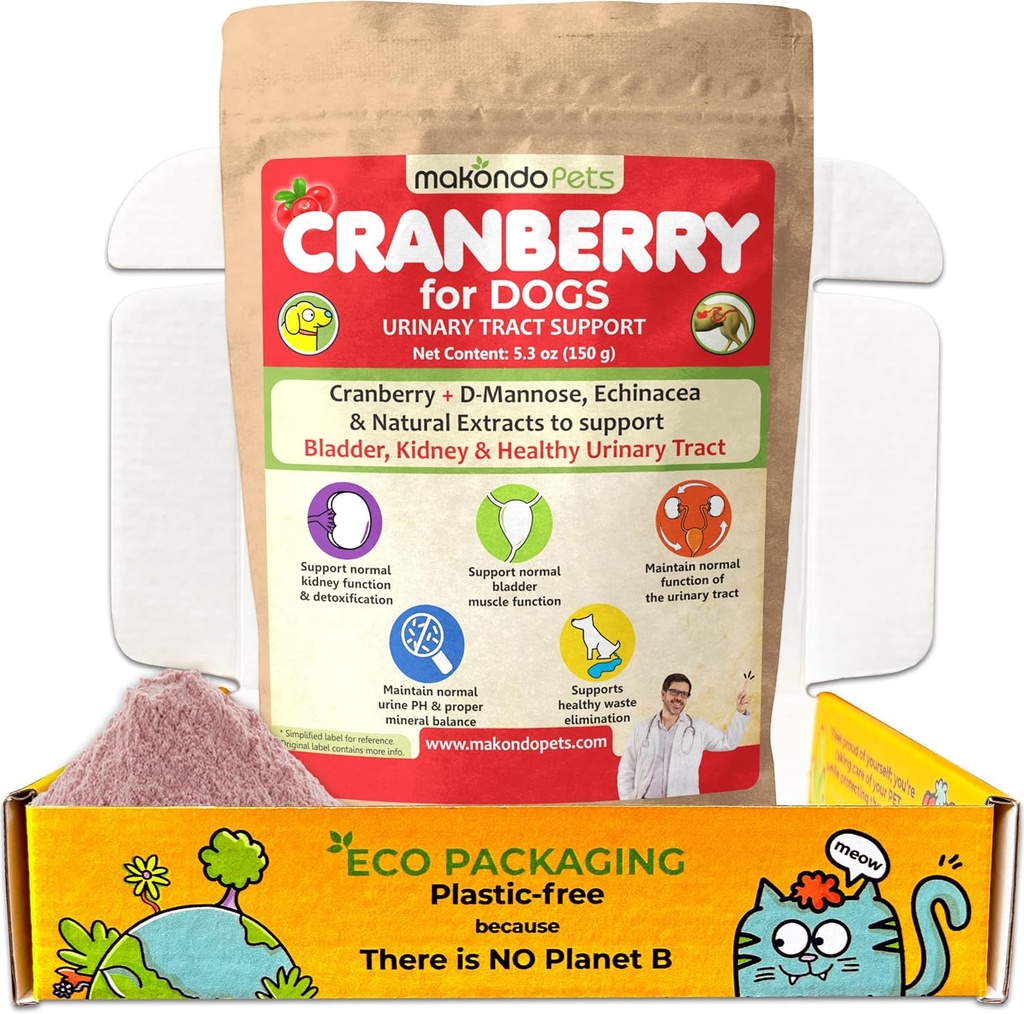 Cranberry voor honden in poeder - Urinaire Tract Gezondheid, Hond UTI, Bladder Ondersteuning, Blaasstenen, Incontinentie Ondersteuning, Cranberry Supplement - Bacon Flavor (150 Serves)
