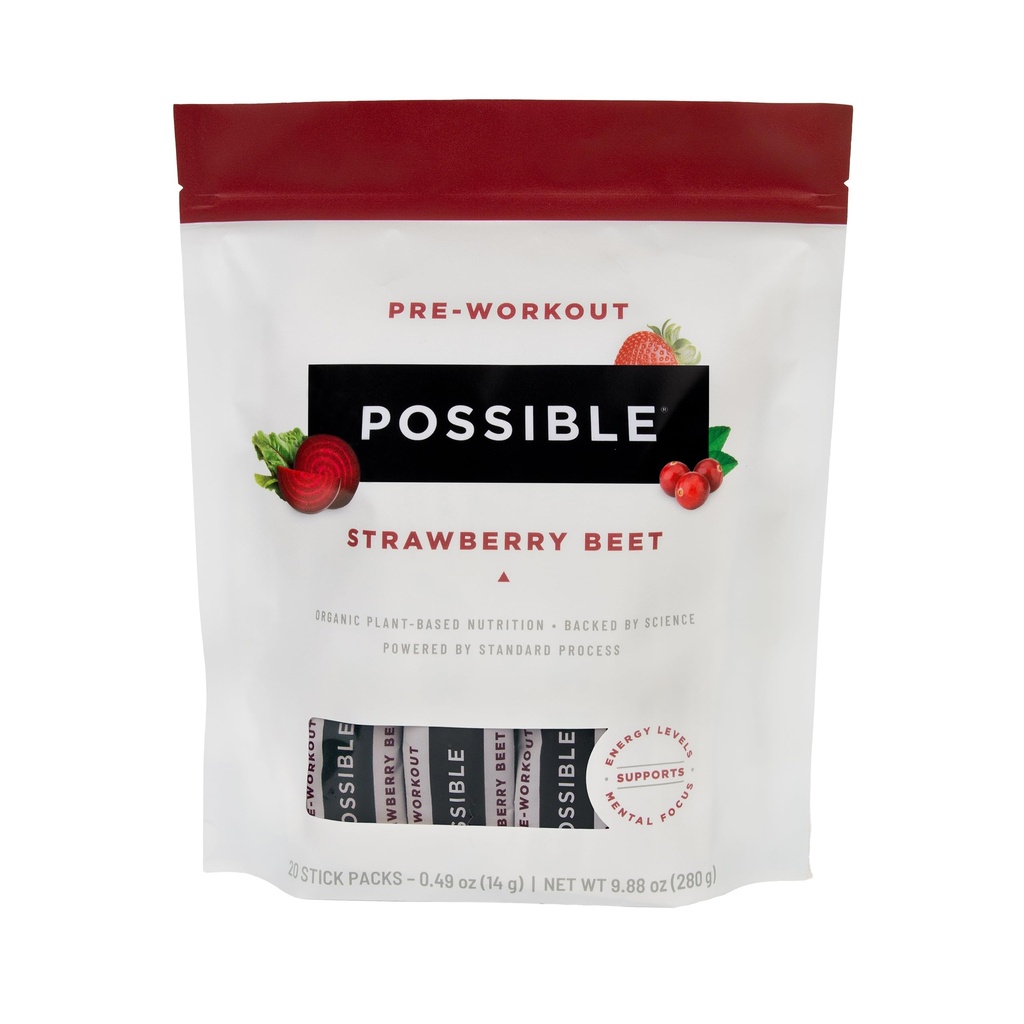 Beet Pre-Workout - Aardbei bietensmaak - Individueel verpakte porties - Bevat B-Vitamins en Green Tea Caffeine Extract - Bron van nitraten - 1 zak, 20 stickpacks