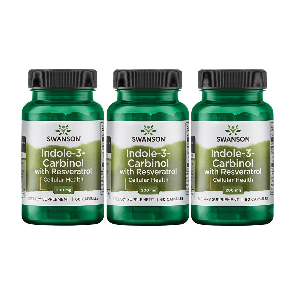 Swanson Indole-3-Carbinol met Resveratrol - I3C supplement Bevordering Cellular Protection - Natural Supplement to Help Mainten Healthy Hormone Balance - (60 Capsules, 200mg Each) (3 Pack)