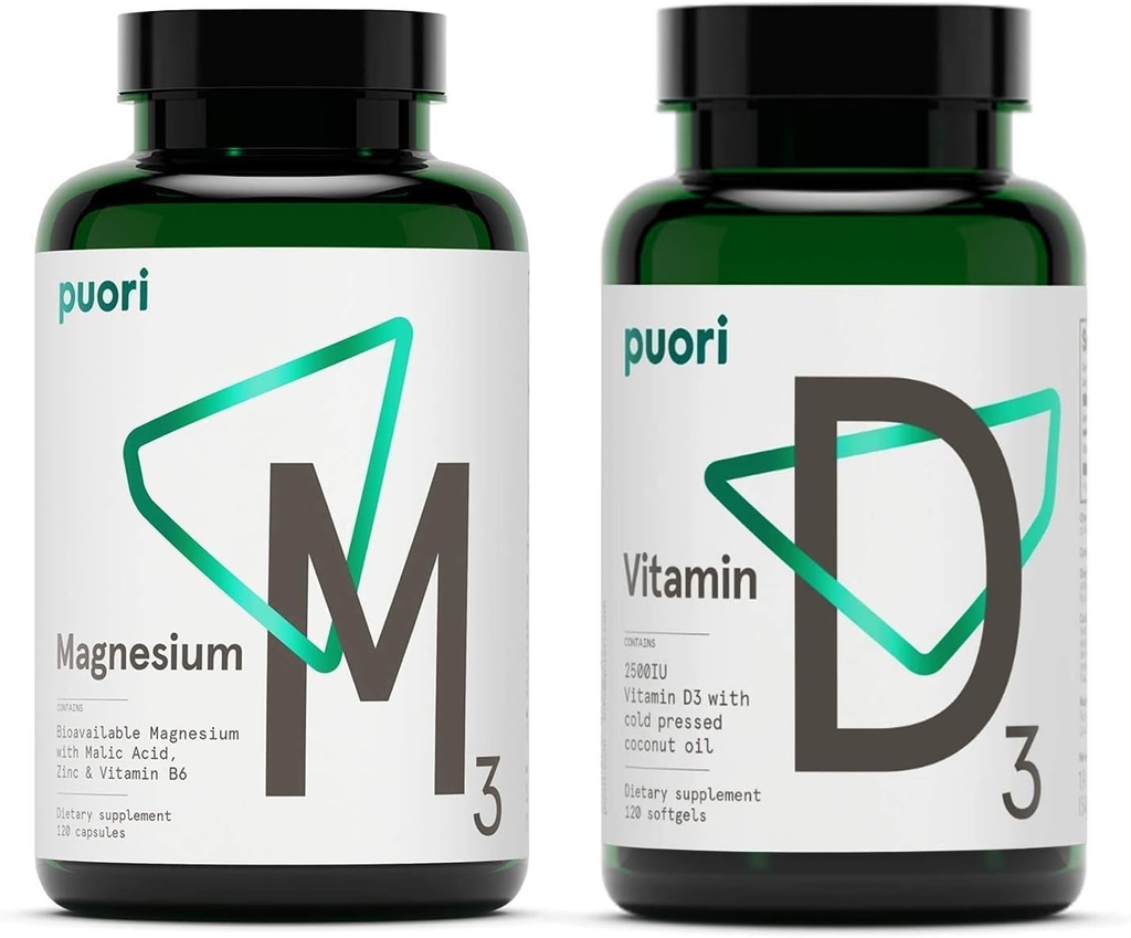 Puori vitamine D3 en Magnesium Zink Supplement bundel voor gezonde spierfunctie, bot gezondheid, Immuun ondersteuning en calcium-uptake- non-GMO en glutenvrije