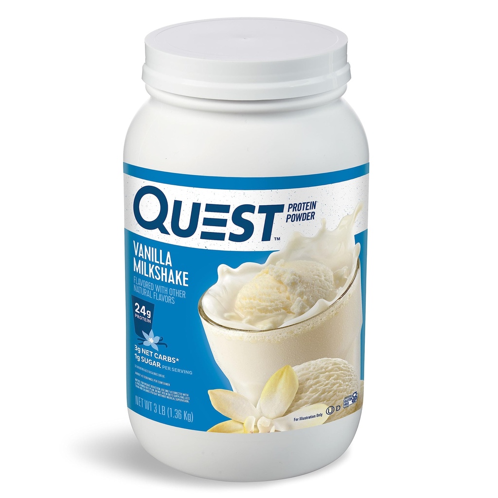 Quest Nutrition Vanilla Milkshake Protéines Poudre, 24g de protéines, 1g de sucre, faible teneur en glucides, sans gluten, 3 livres, 43 portions